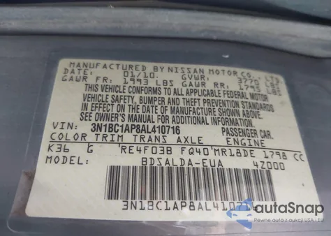 2010 Nissan Versa 1.8S из США, поврежденный, VIN 3N1BC1AP8AL410716